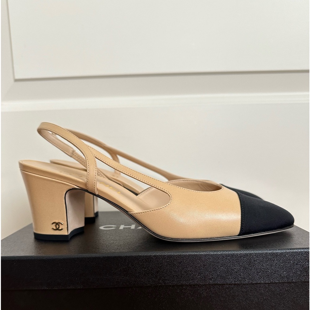 Chanel Beige and Black Classic Captoe Slingbacks Never Worn! Size 39.5